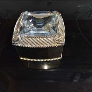 Judith Ripka Vintage 80s Gold Tone Jewelry/Trinket Box W Clear Crystal Stone